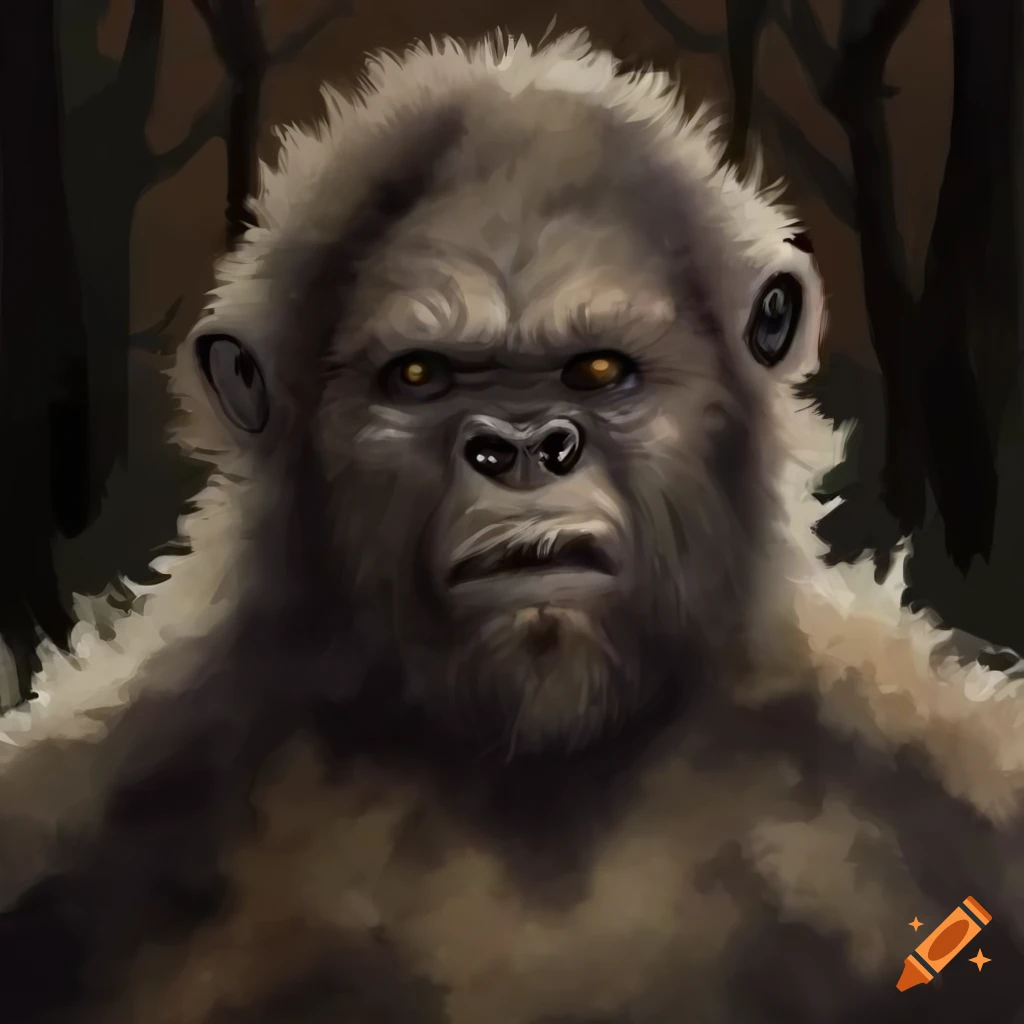 aquarelle portrait of a black-furred heroic bigfoot