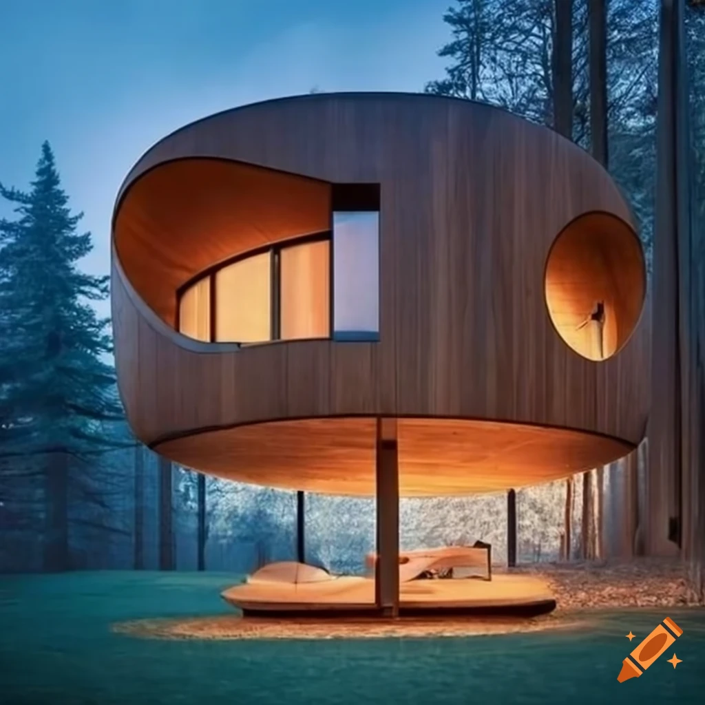 modern house made of solid wood with rounded corners