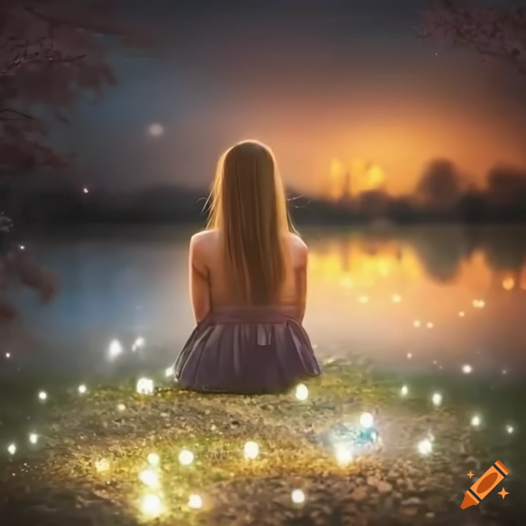 sakura pond with magical lights