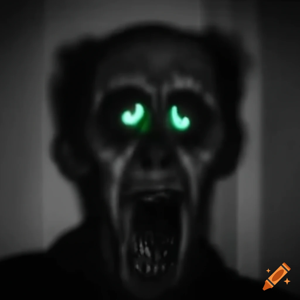 eerie glowing cryptid eyes in a dark room