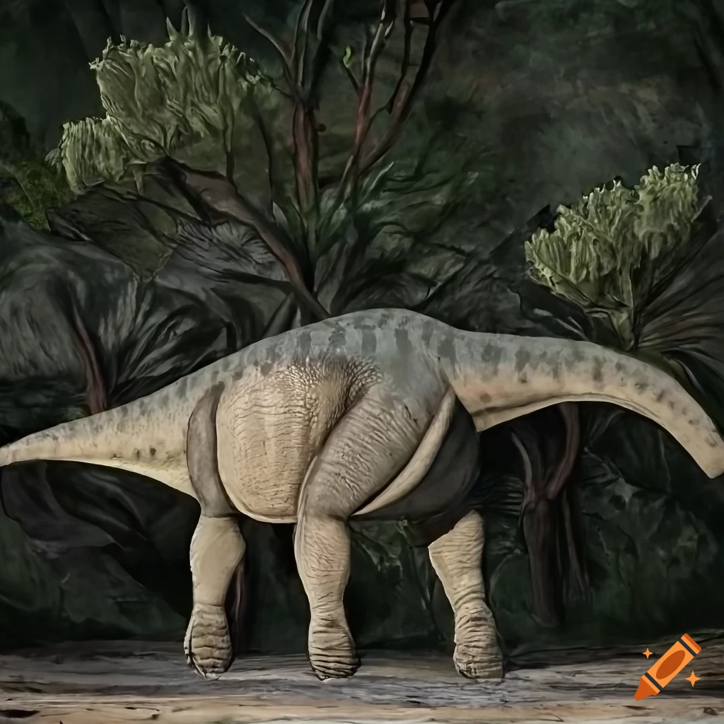 Hadrosaurus dinosaur with textured skin in rear view