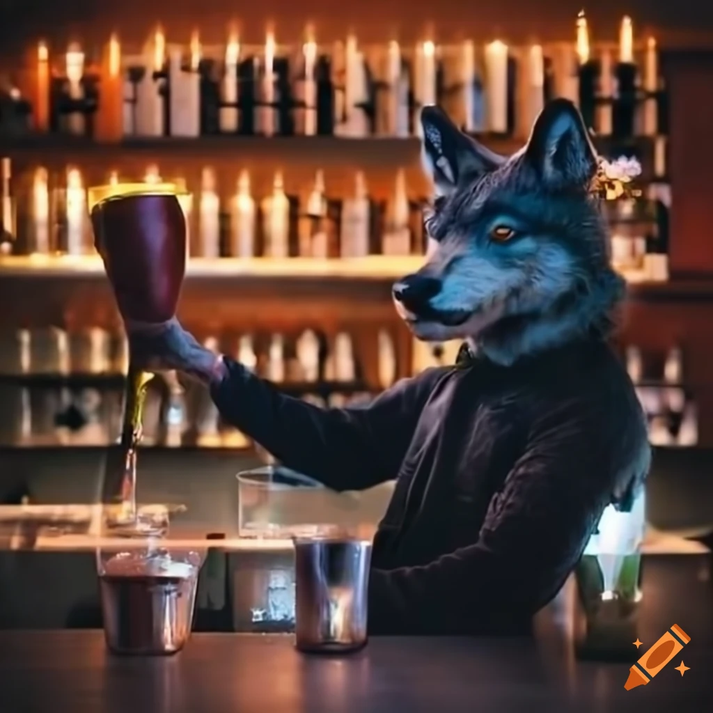 wolf bartender mixing a cocktail