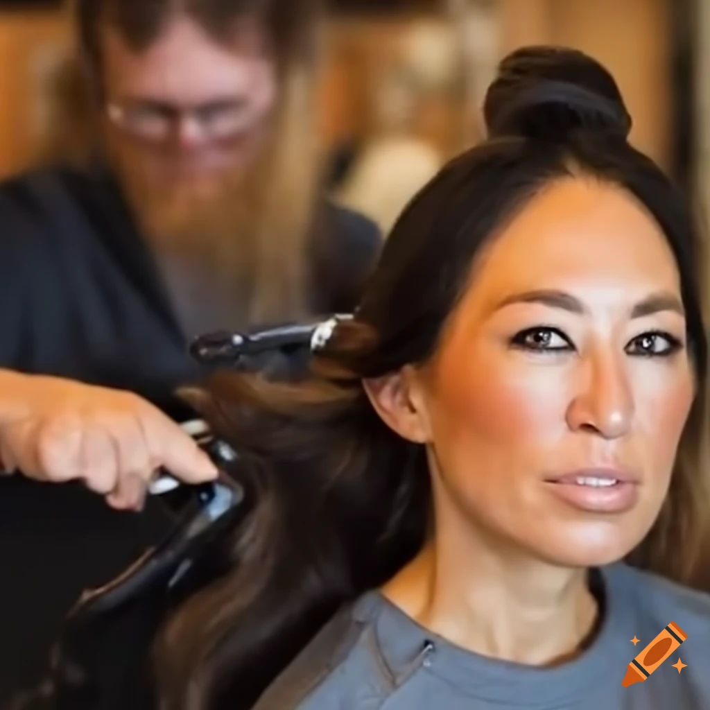 Joanna Gaines getting a haircut at a barbershop