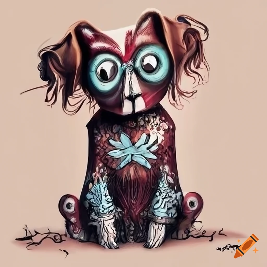 tim burton style dog art