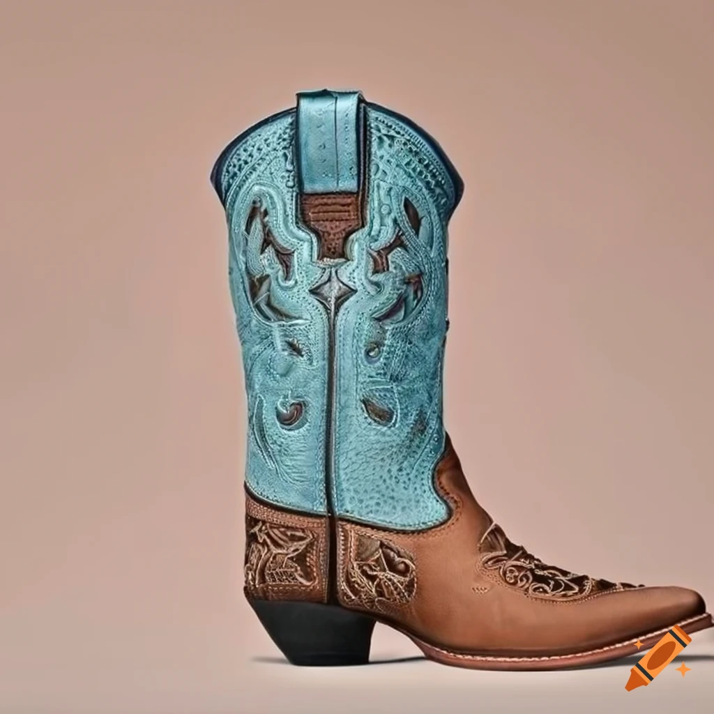 pale blue and tan cowgirl boot with intricate western design