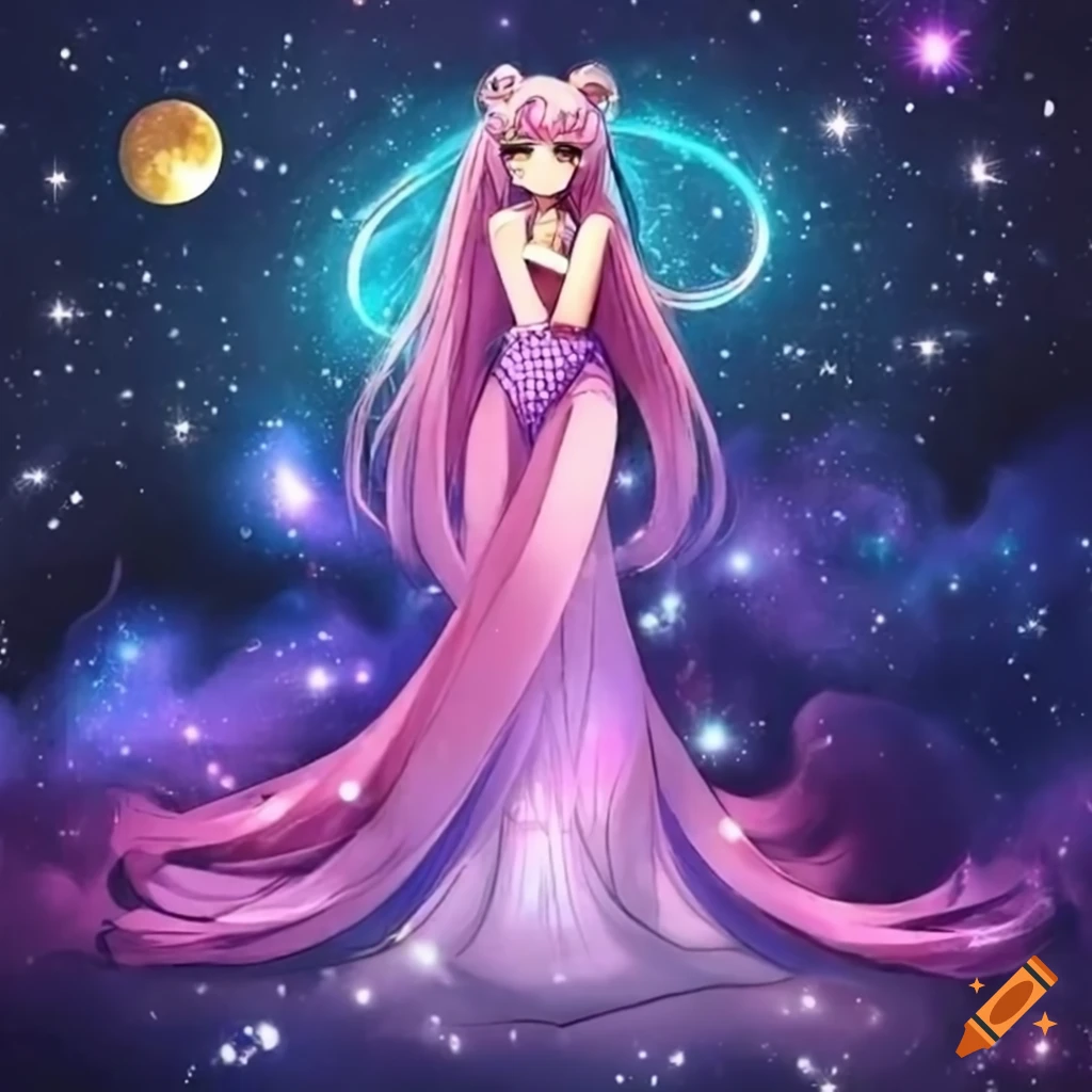 Sailor Moon in a beautiful galaxy night sky