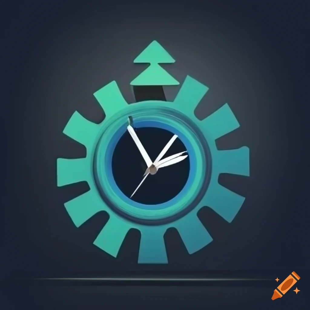 gear shape with clock hands and upward arrow