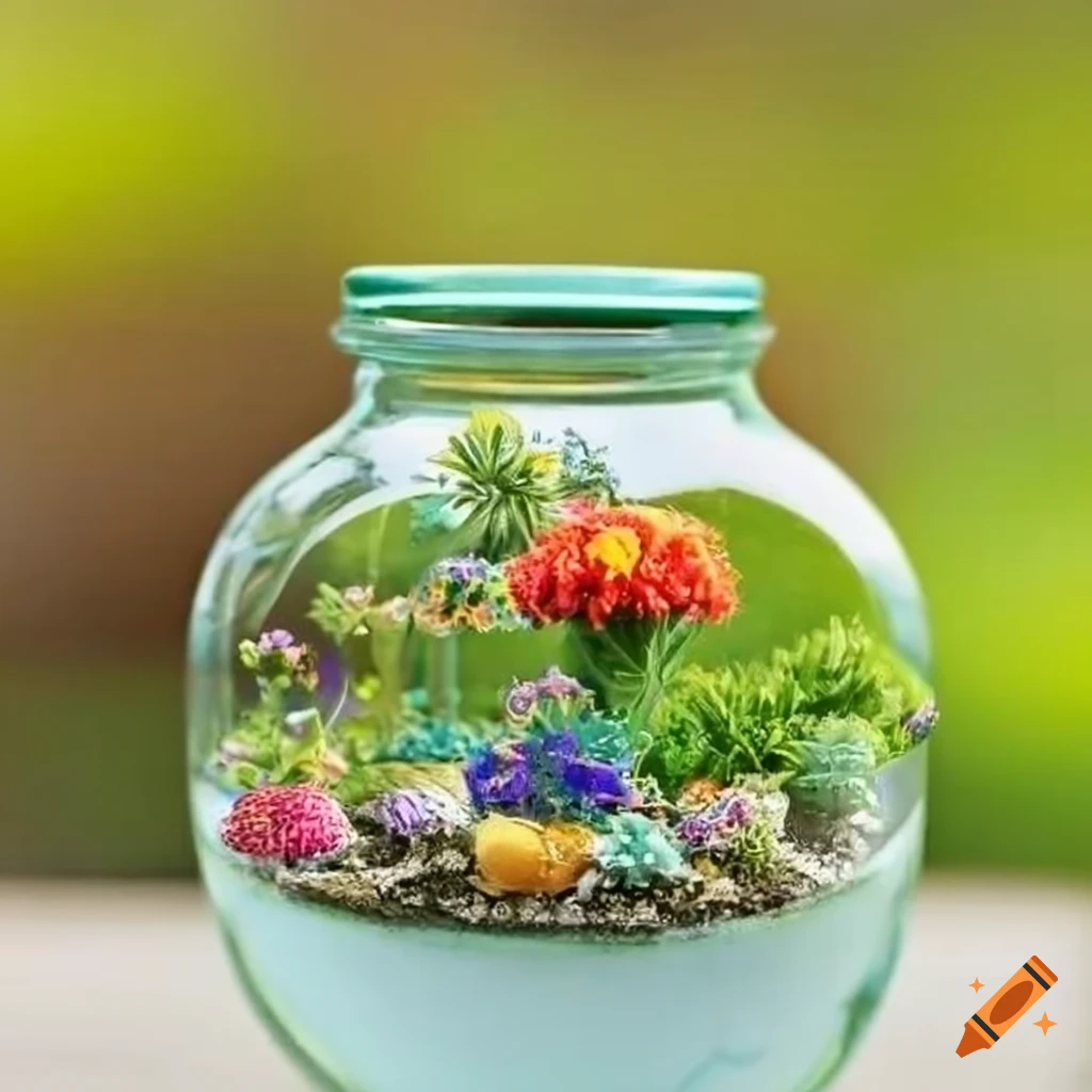 thriving miniature garden inside a jar