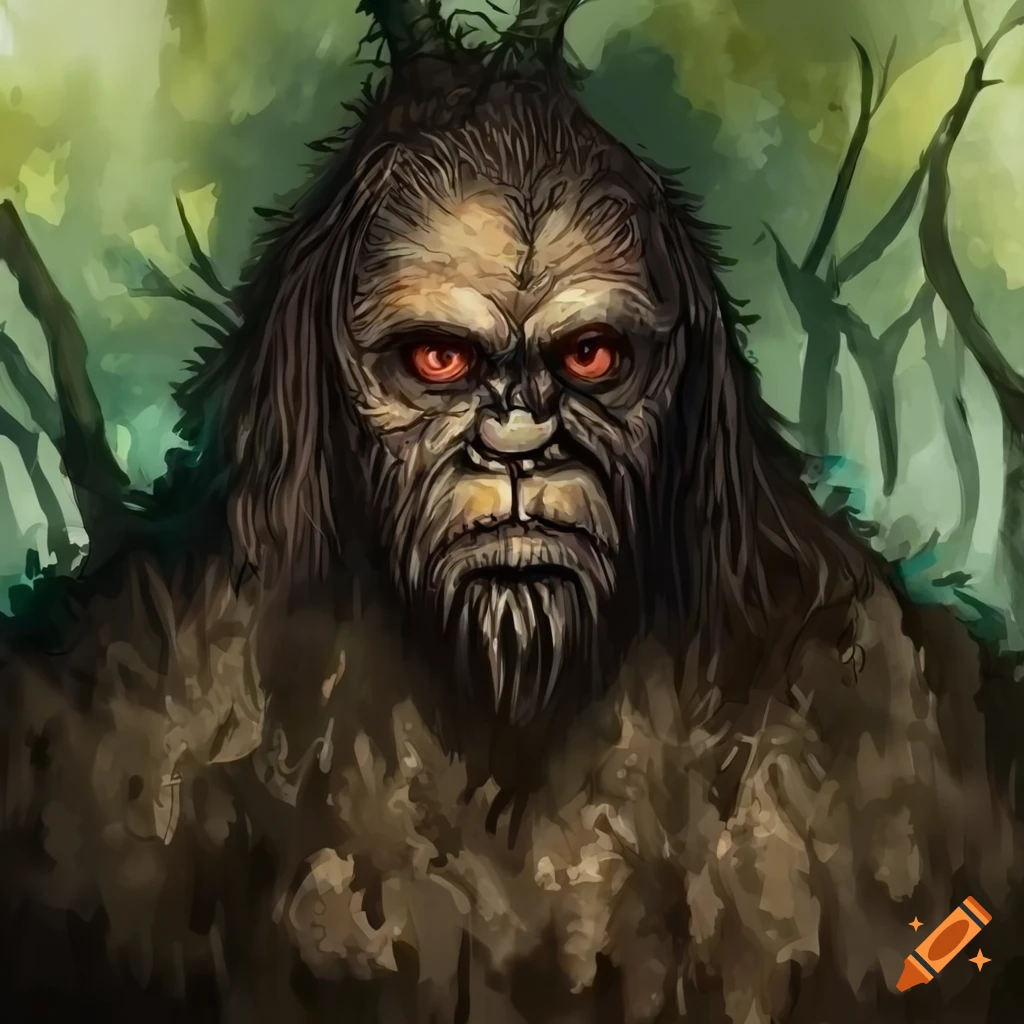 colorless aquarel portrait of a heroic bigfoot with bones armor