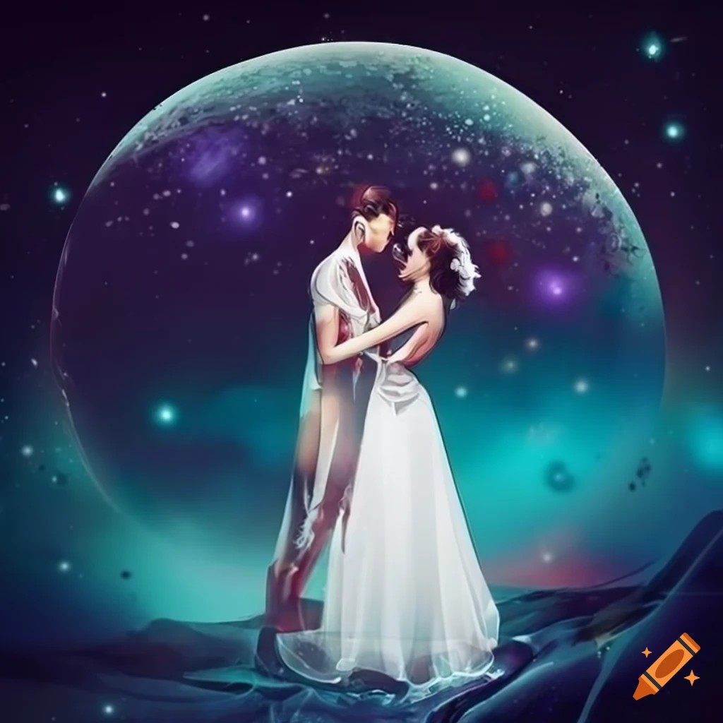 sci-fi wedding invitation with couple photo