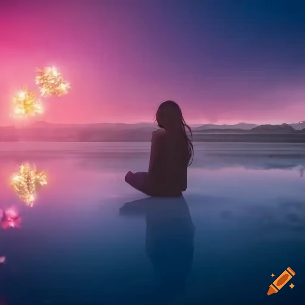 sakura pond under magical lights