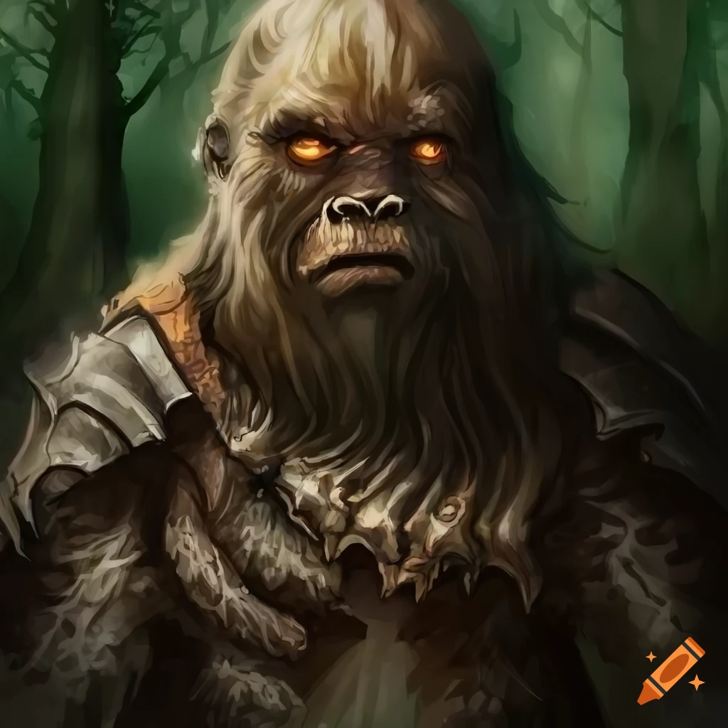 colorless aquarelle of a bigfoot in bone armor