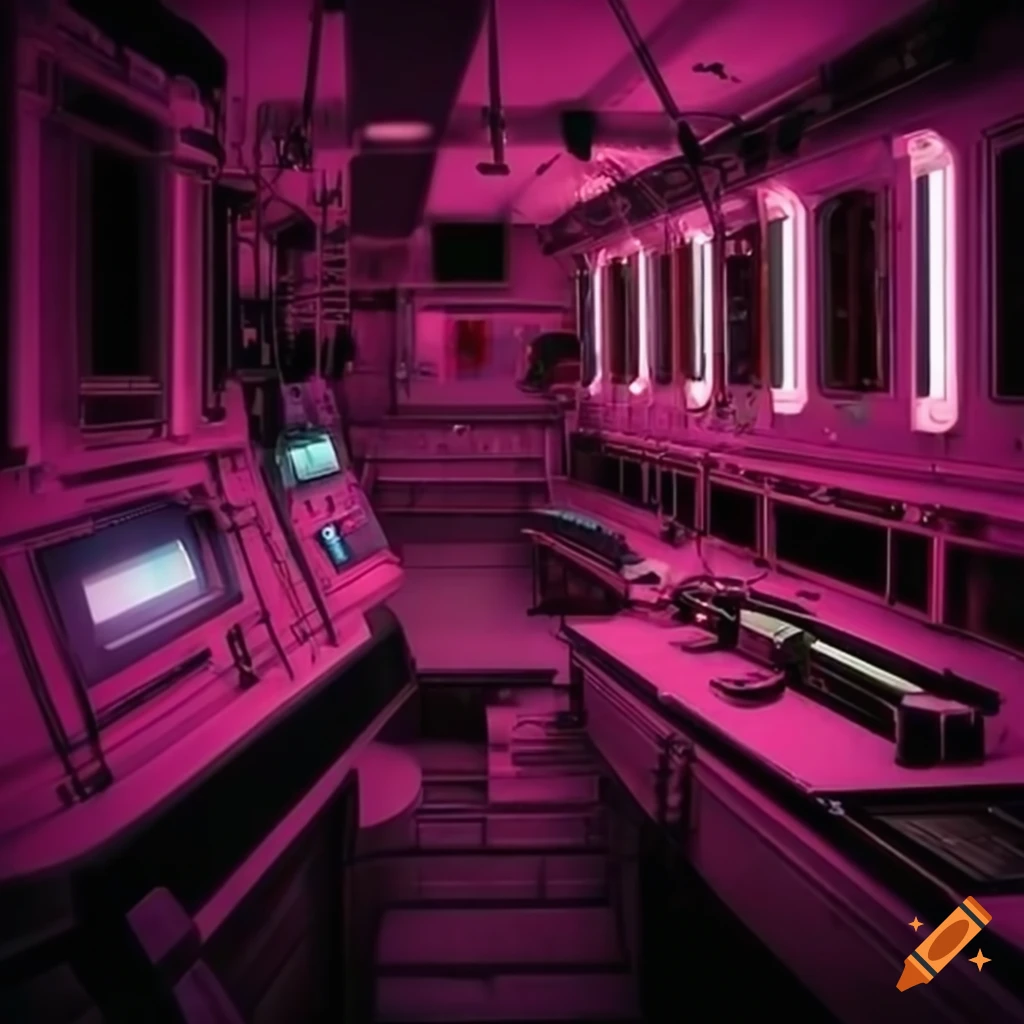 sci-fi science lab with pink lighting