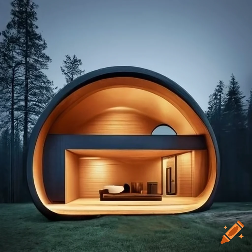modern house made of solid wood with rounded corners