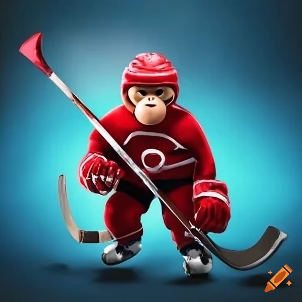 image of a monkey playing ice hockey