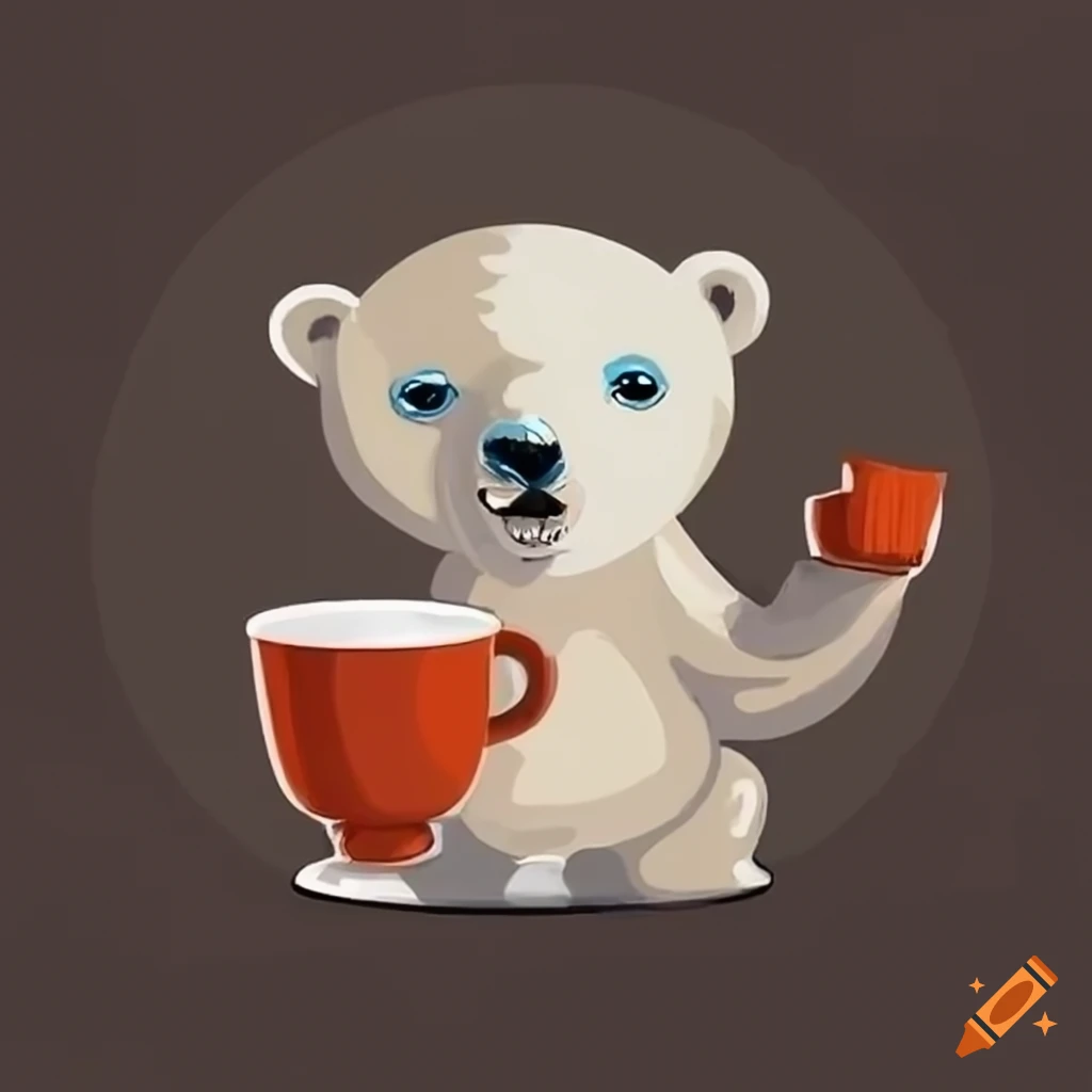 painted polar bear with a cup of coffee