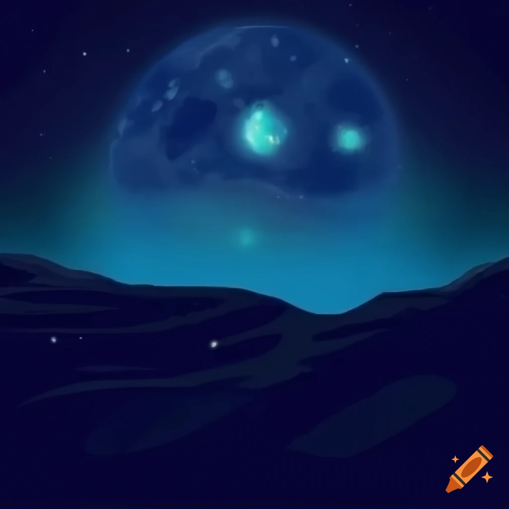 Steven Universe-style alien landscape with a planet in the sky