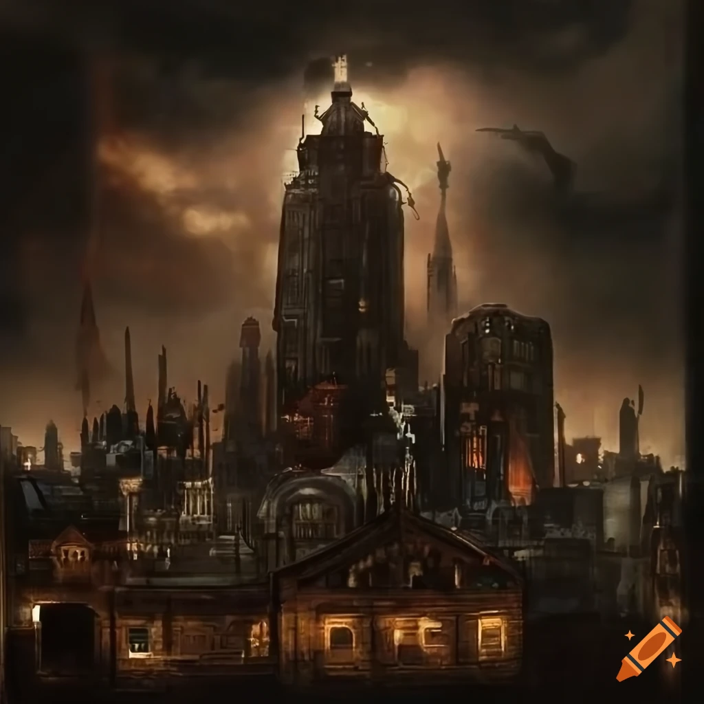 dieselpunk cityscape