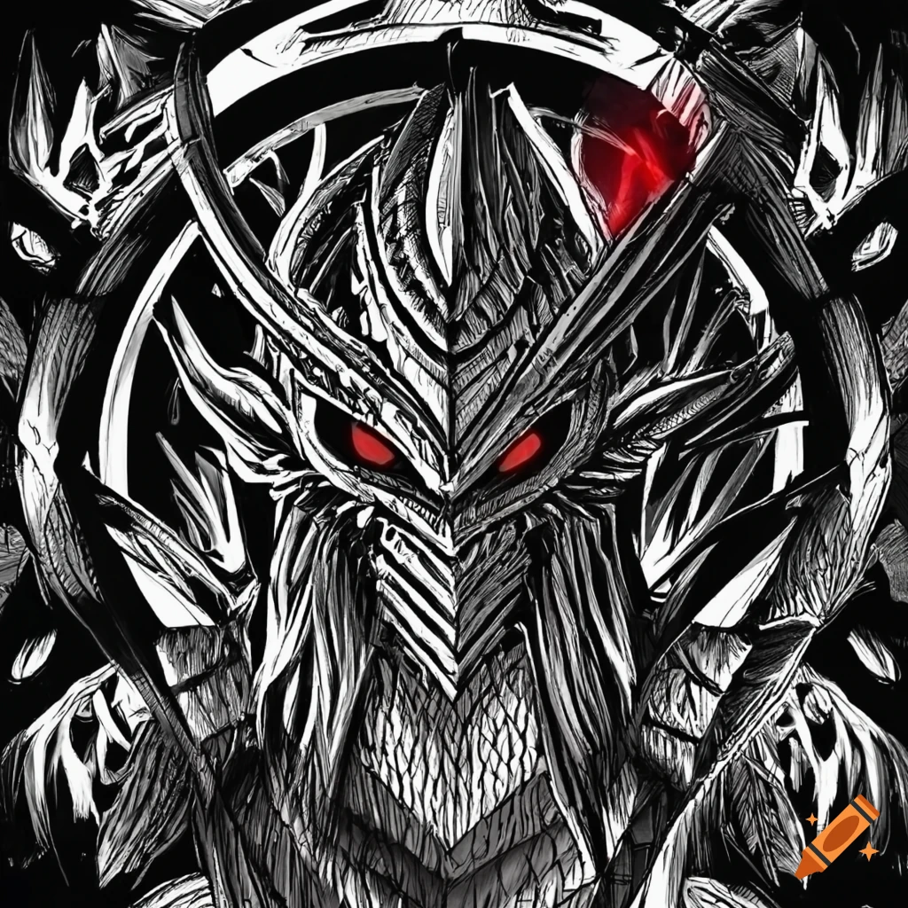 Fan art of Red-Eyes Black Dragon as Shredder in Kentaro Miura's style on  Craiyon, image size:1024x1024