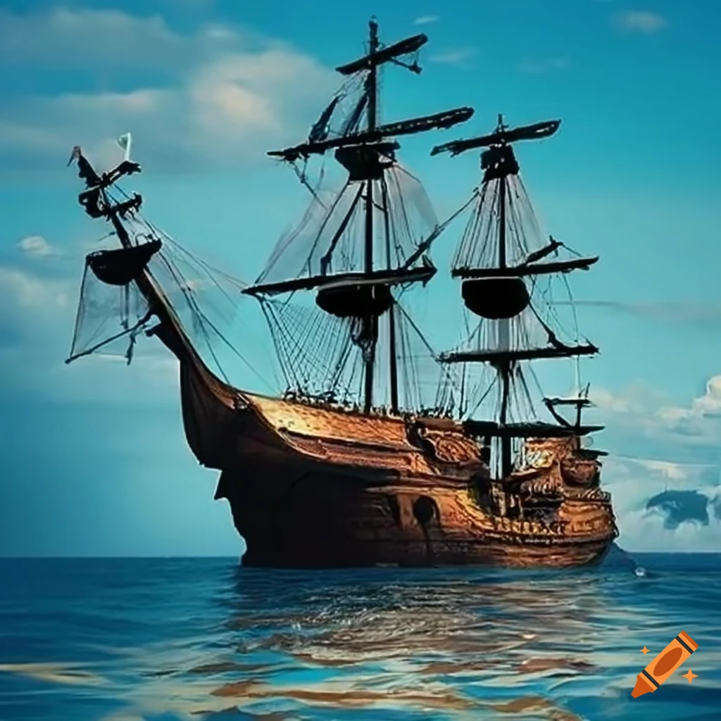 image of a pirate ship sailing on calm waters
