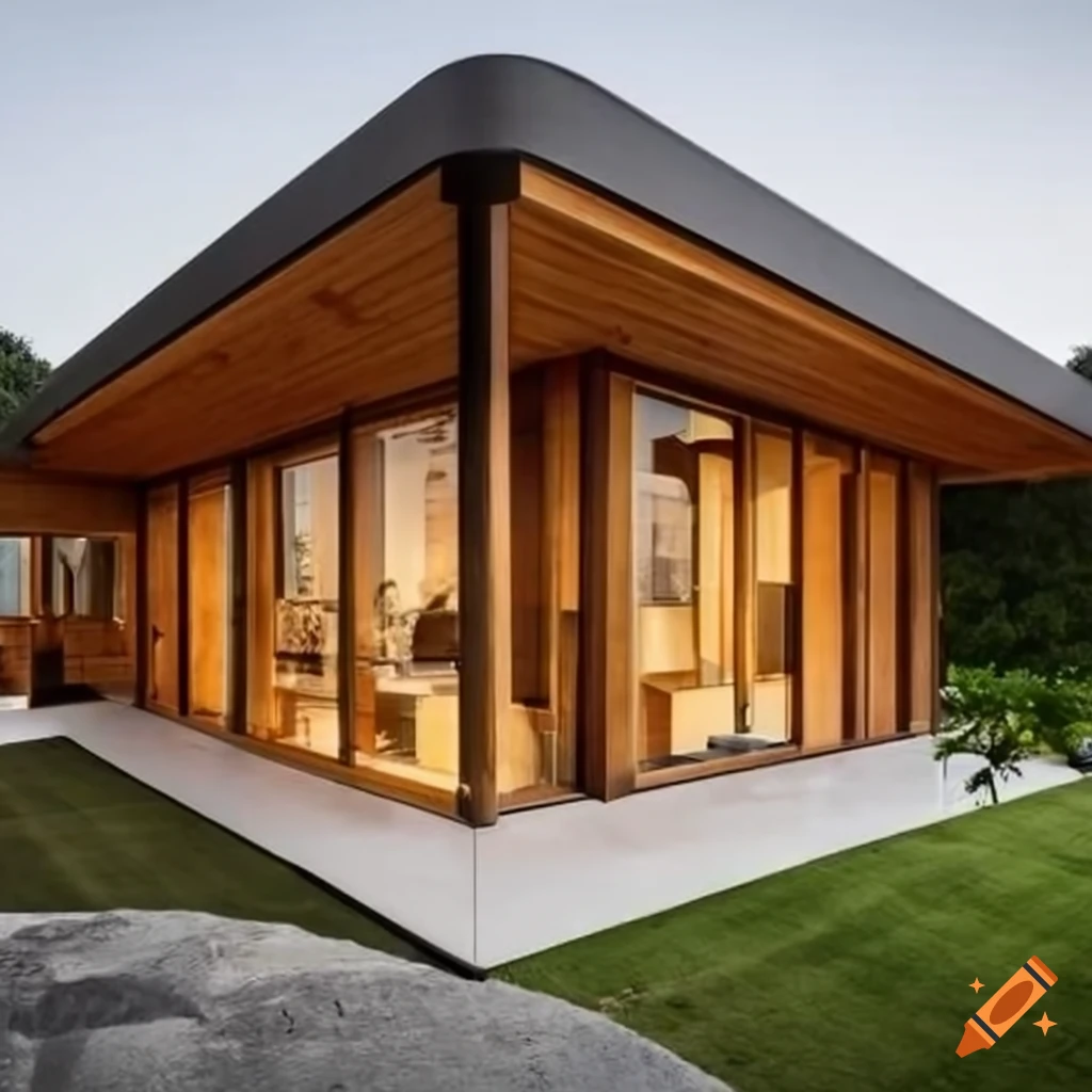 modern house made of solid wood with rounded corners