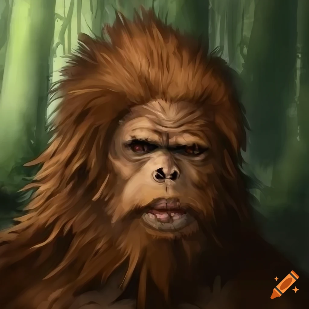 portrait of a courageous bigfoot in a forest