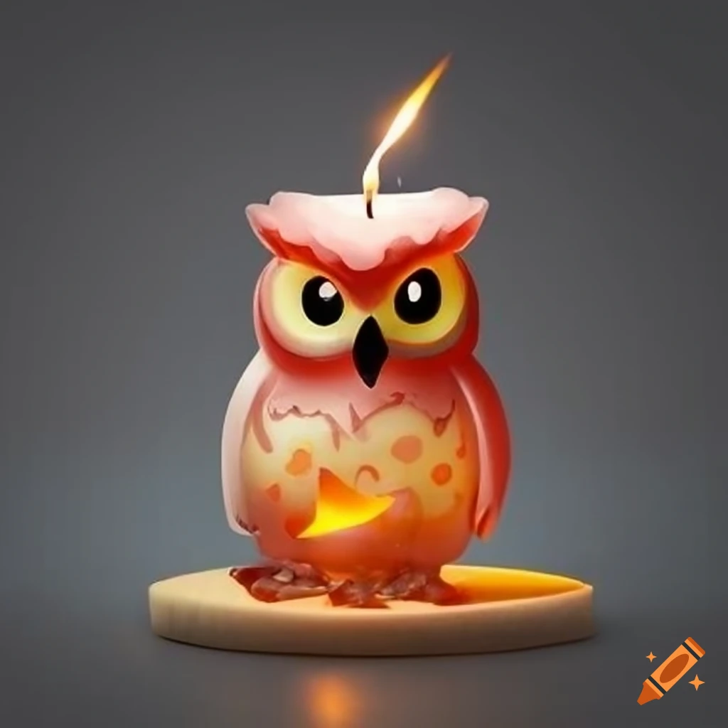 fire glass wax candle with an owl Pokémon design