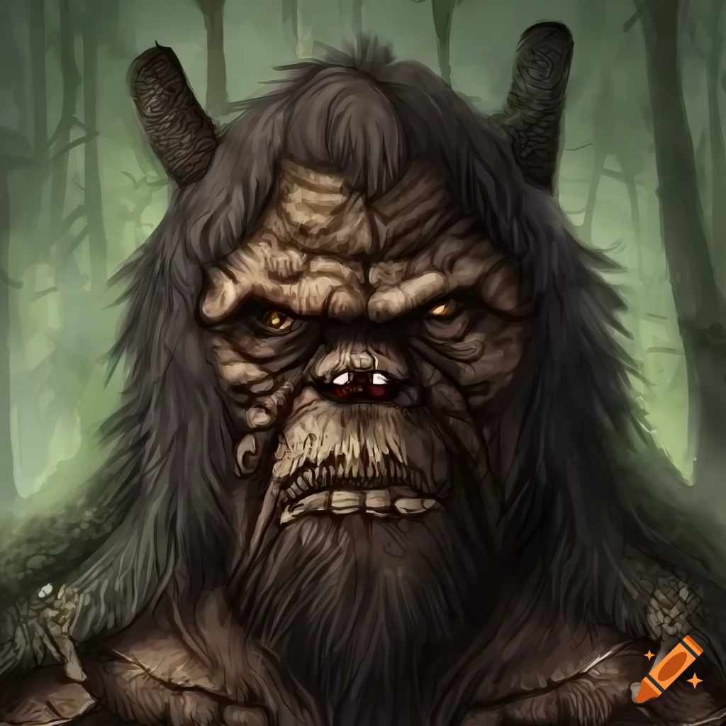colorless aquarel portrait of a heroic bigfoot with bones armor