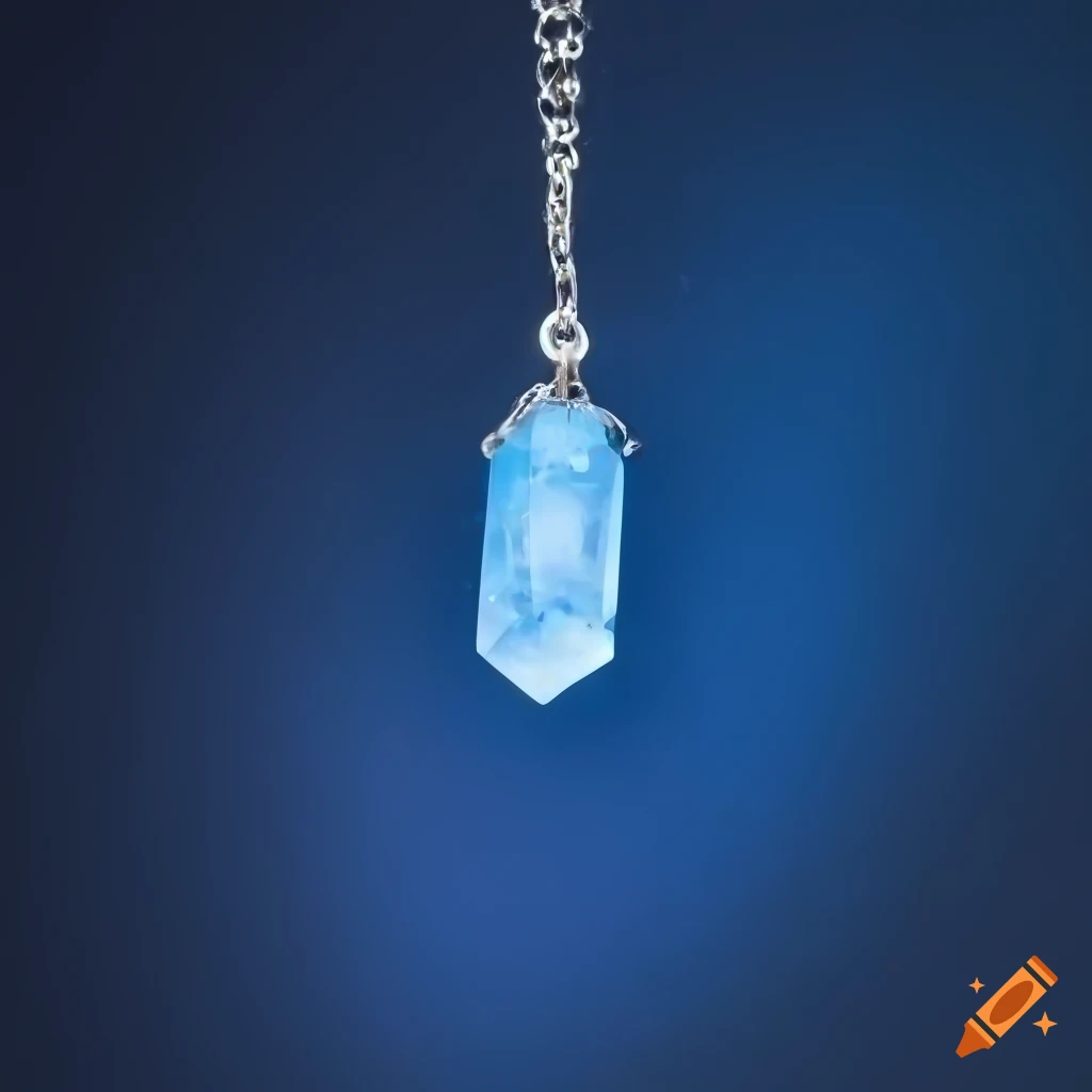blue quartz necklace with glowing blue light