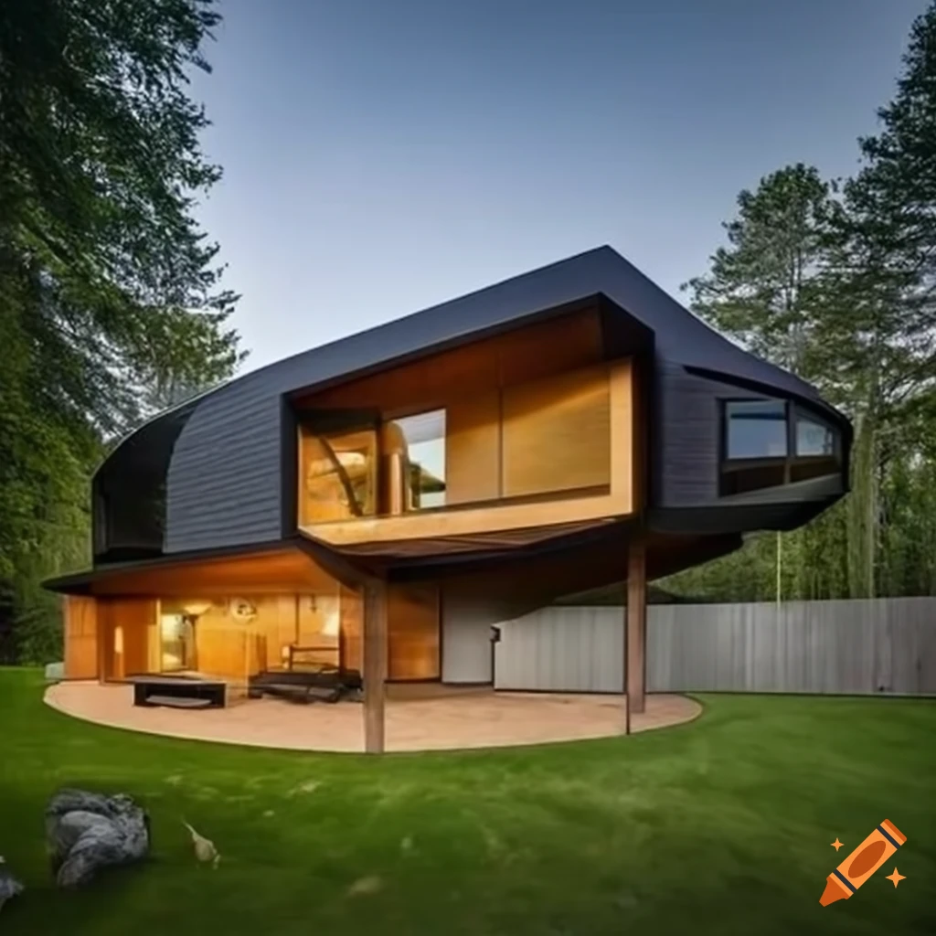 modern house made of solid wood with rounded corners
