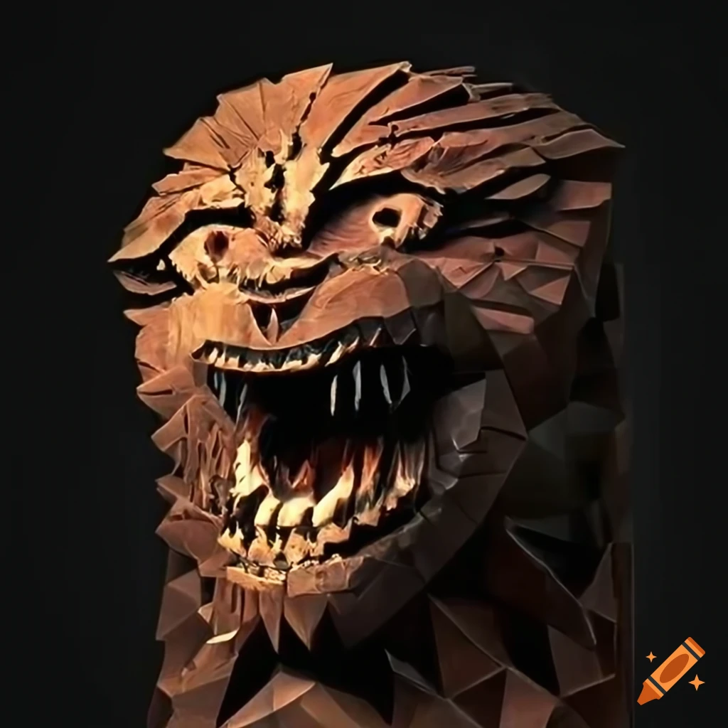 detailed carving of a moth werewolf motif