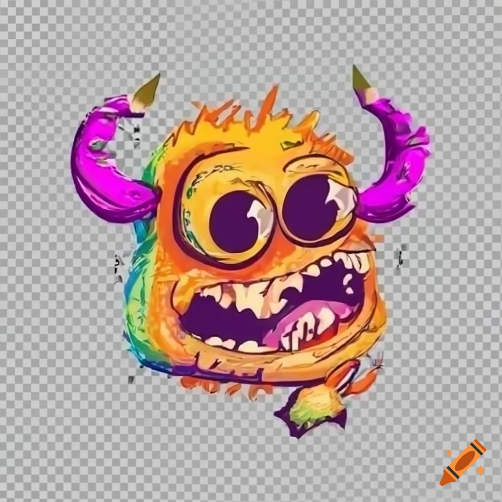 cute monster saying hello with transparent background