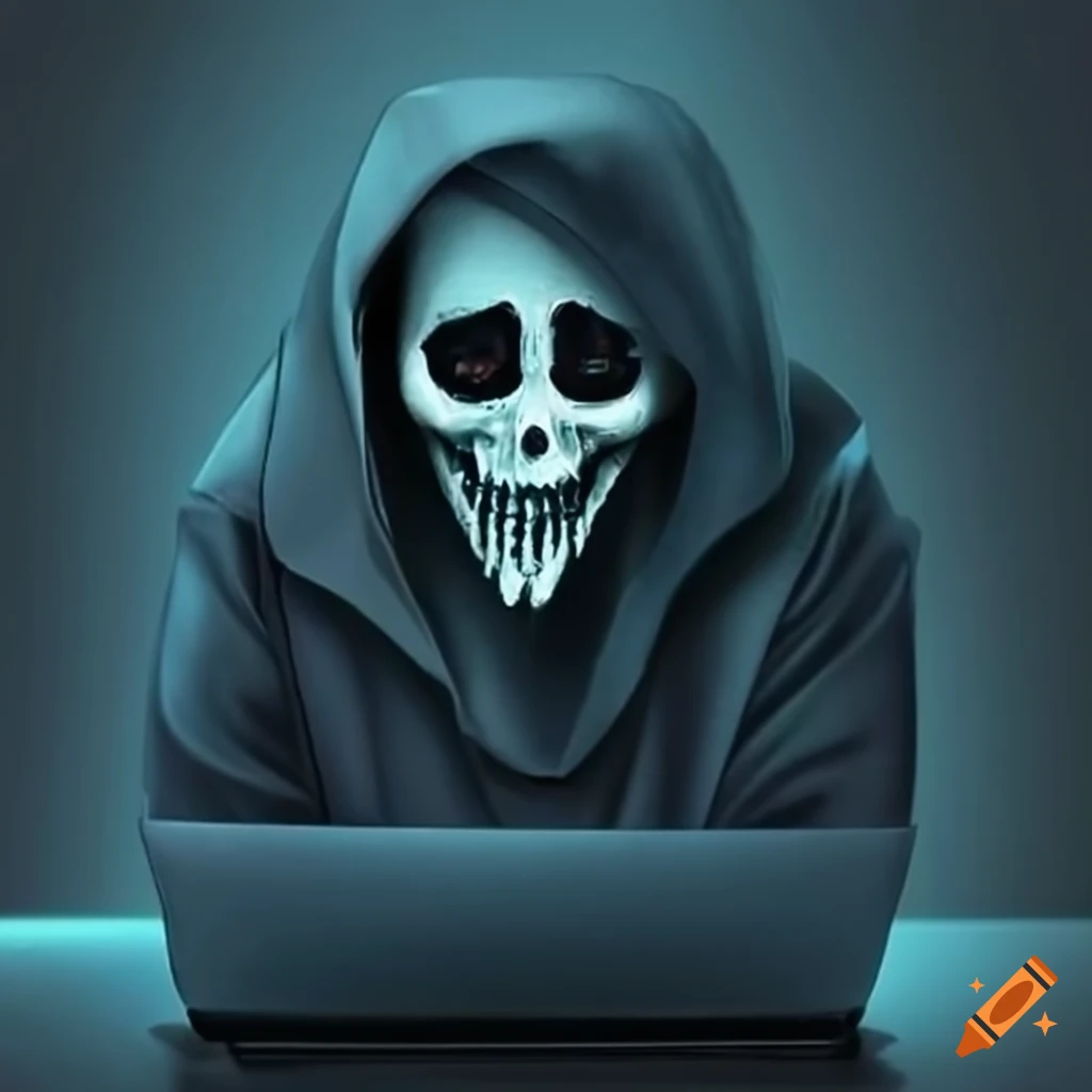 laptop with a ghostly hacker theme