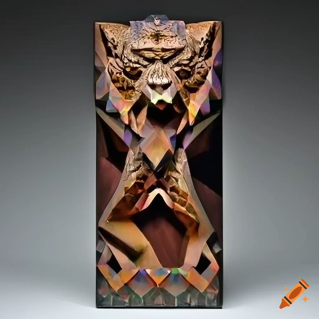 stunning multi-prismatic carving with moth and werewolf motif