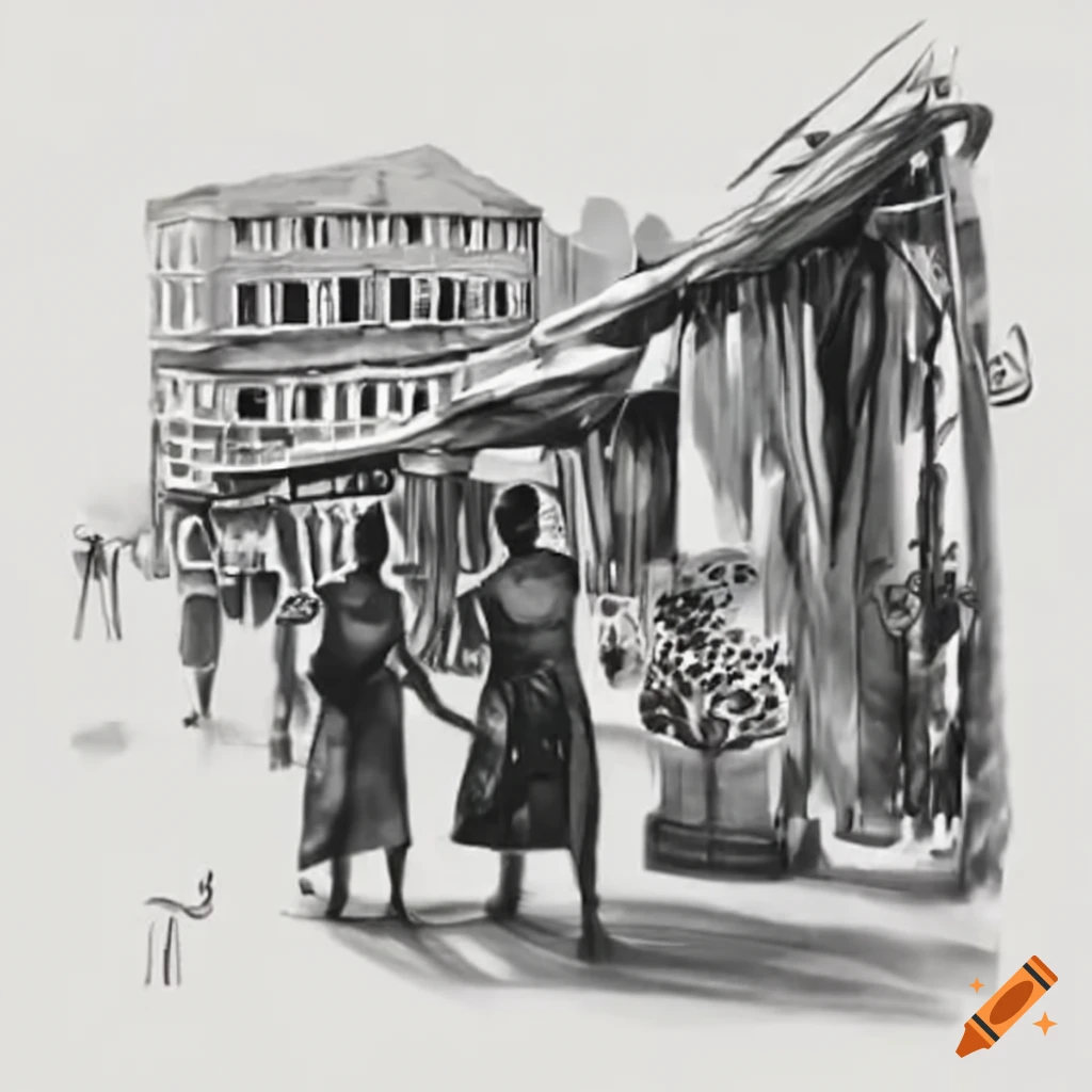 Premium Vector | Sketch of the people are walking on street at local market  hand drawn sketch