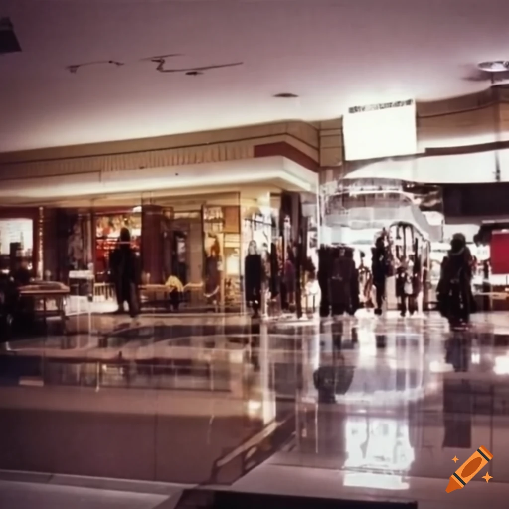 retro stores in a 1980s shopping mall