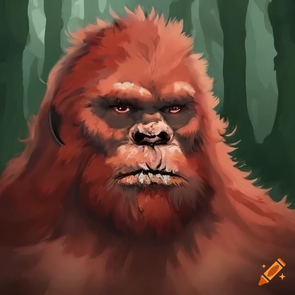 colorless aquarel portrait of a heroic bigfoot in the forest