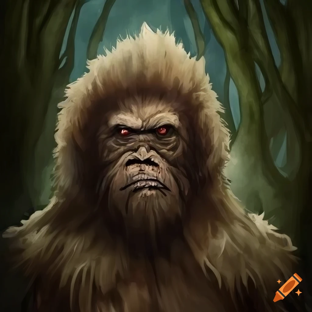 colorless aquarelle of a heroic fantasy bigfoot