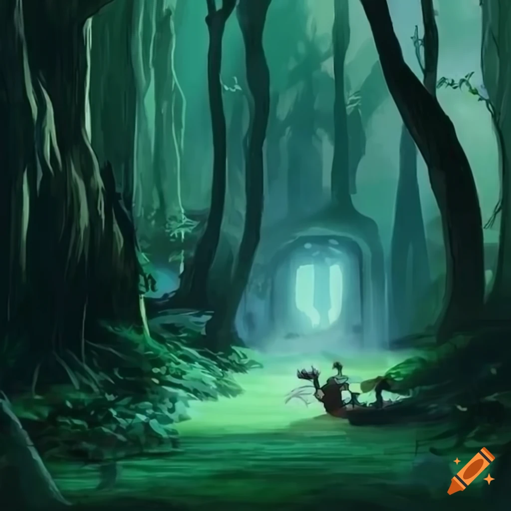 illustration of a magical forest from Studio Ghibli