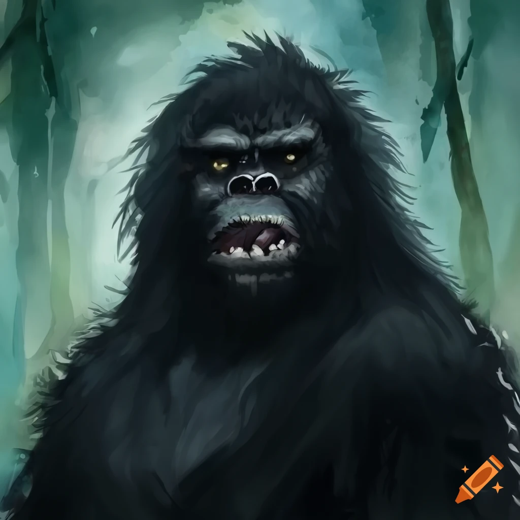 portrait of a majestic black-furred bigfoot