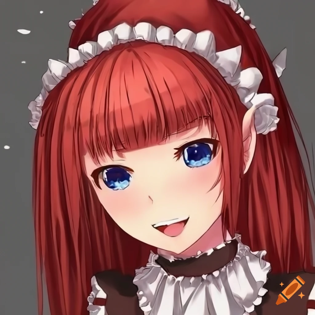 red-haired anime elf maid