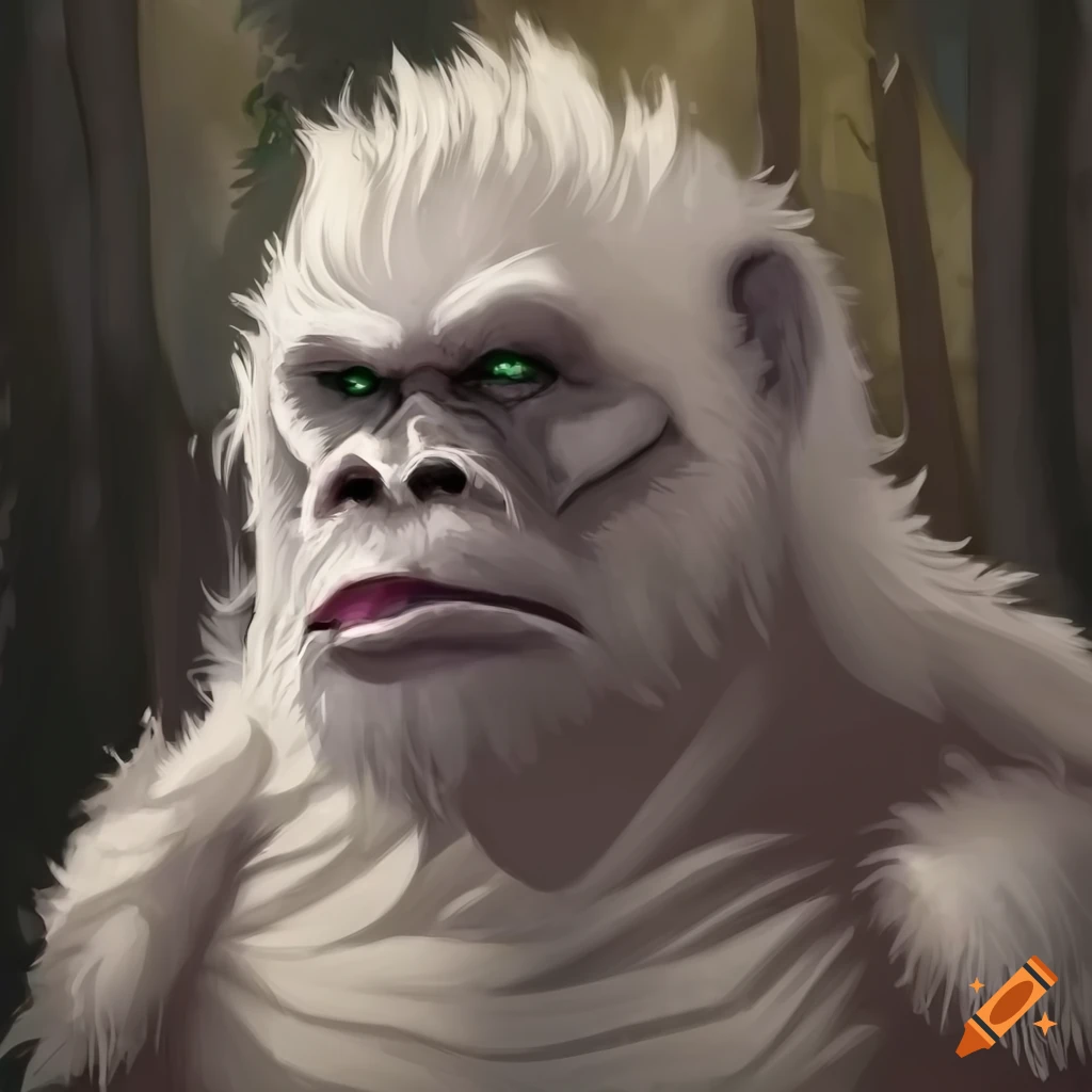 colorless watercolor portrait of a heroic fantasy bigfoot