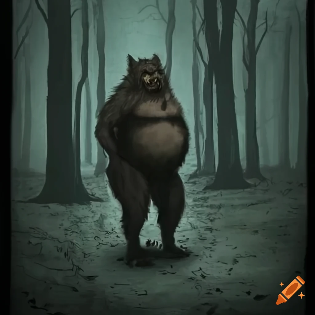 image of a fat werewolf in a dark forest