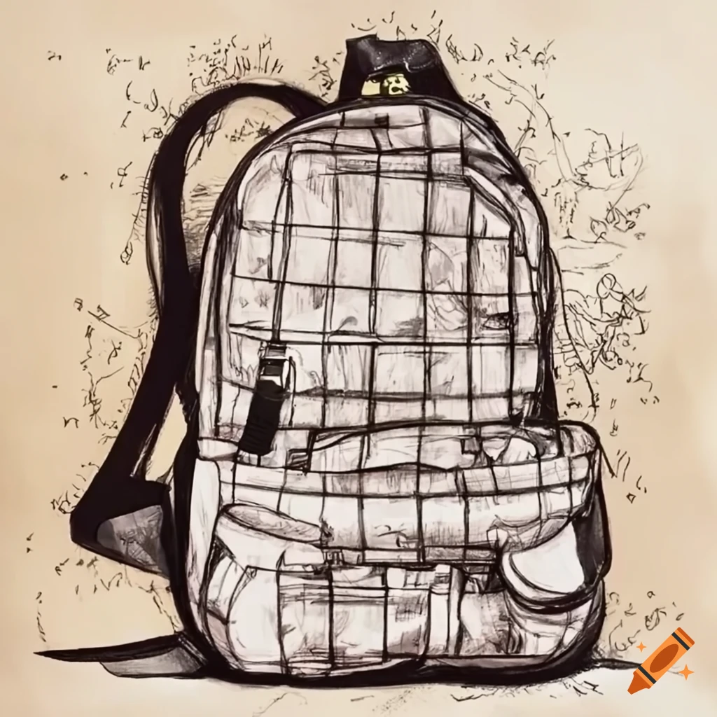sketch of a trendy backpack with Ed Sheeran vibes
