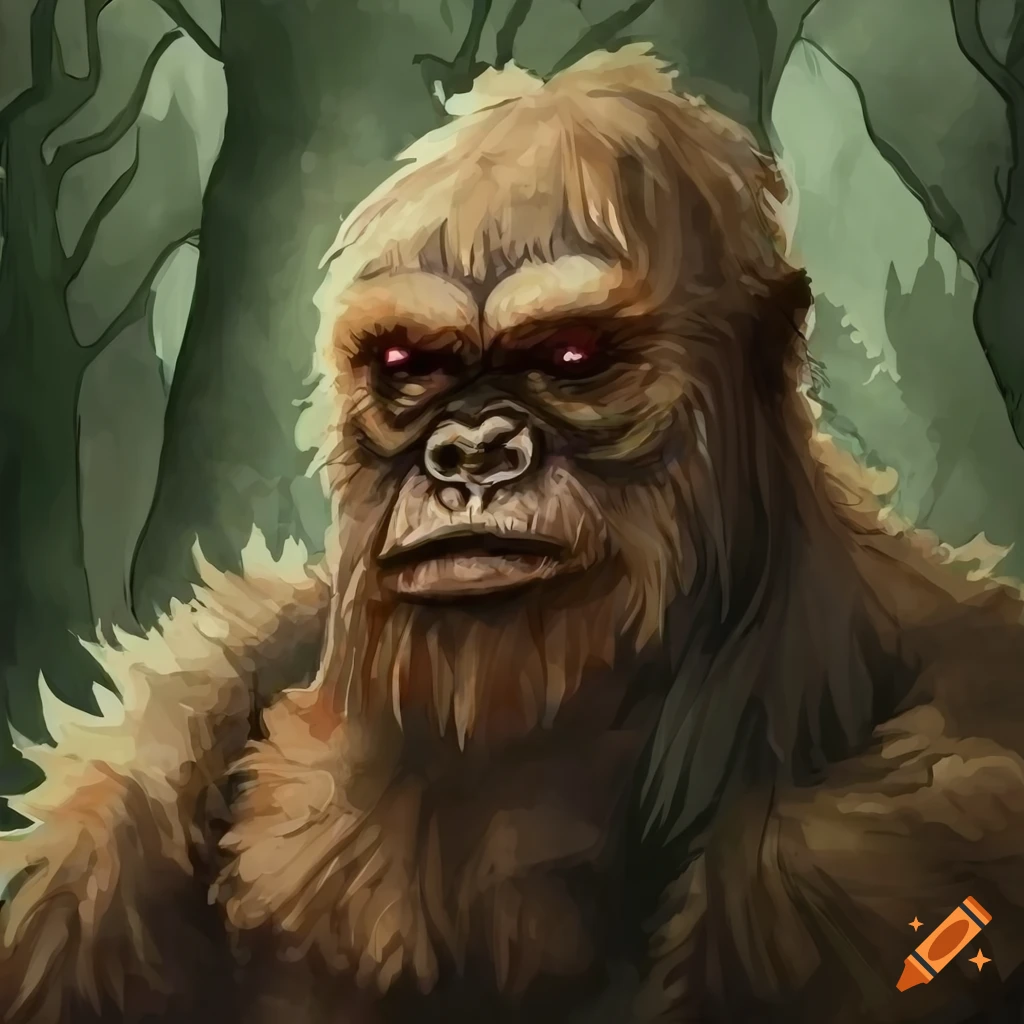 black and white portrait of a heroic fantasy bigfoot