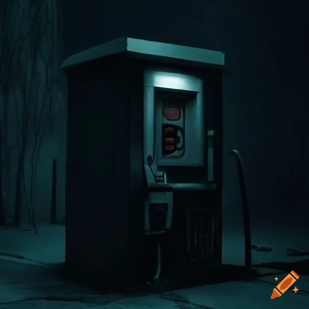night scene of a creepy gas station