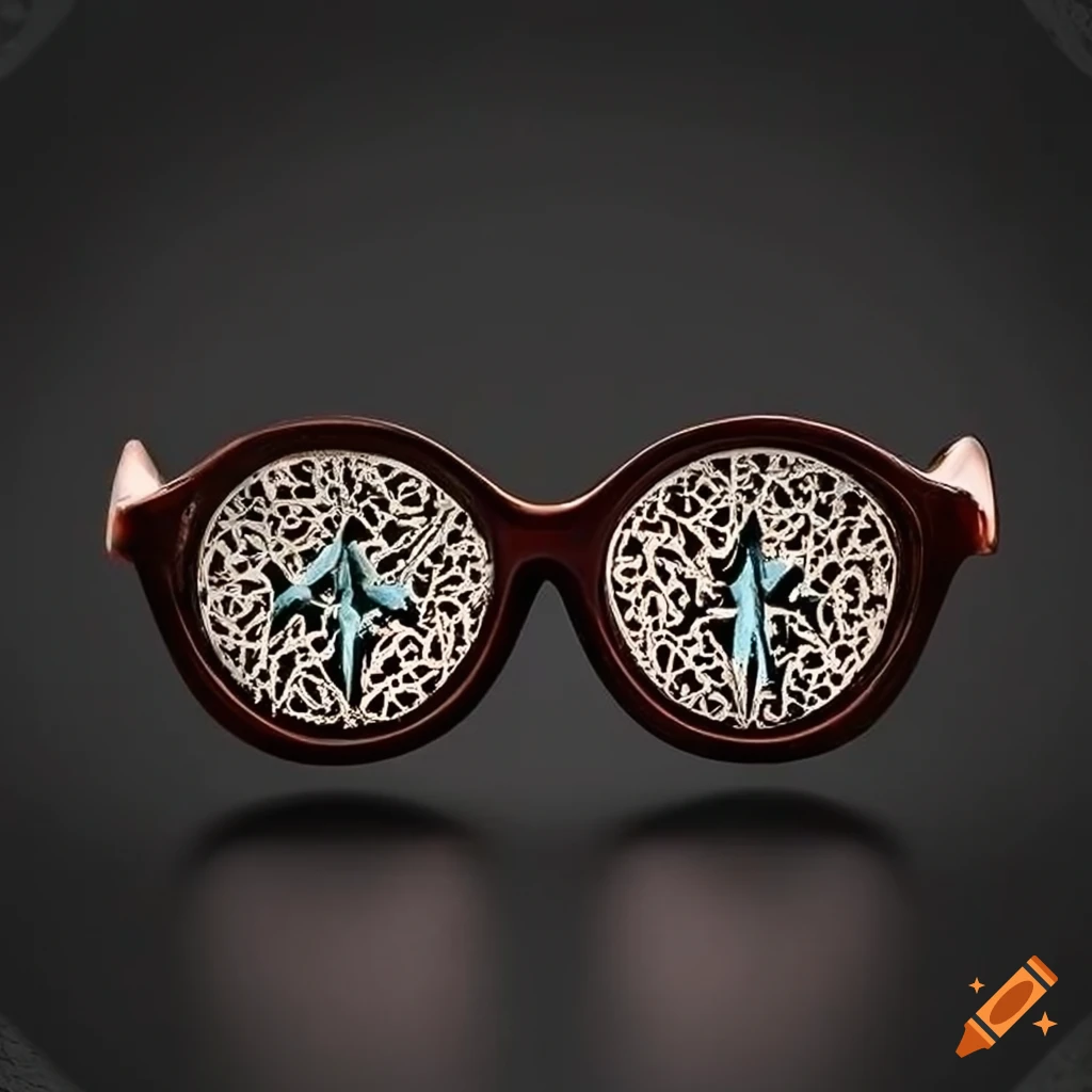 stylish eyeglasses with intricate rune designs