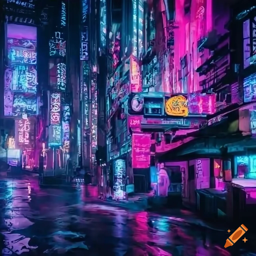 cyberpunk city with robotic ice cream distribution