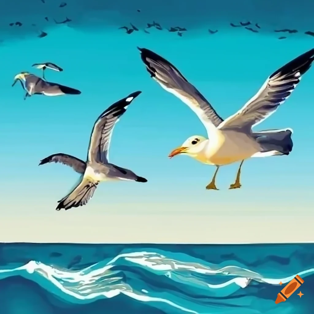 seagulls flying over a rocky coastline