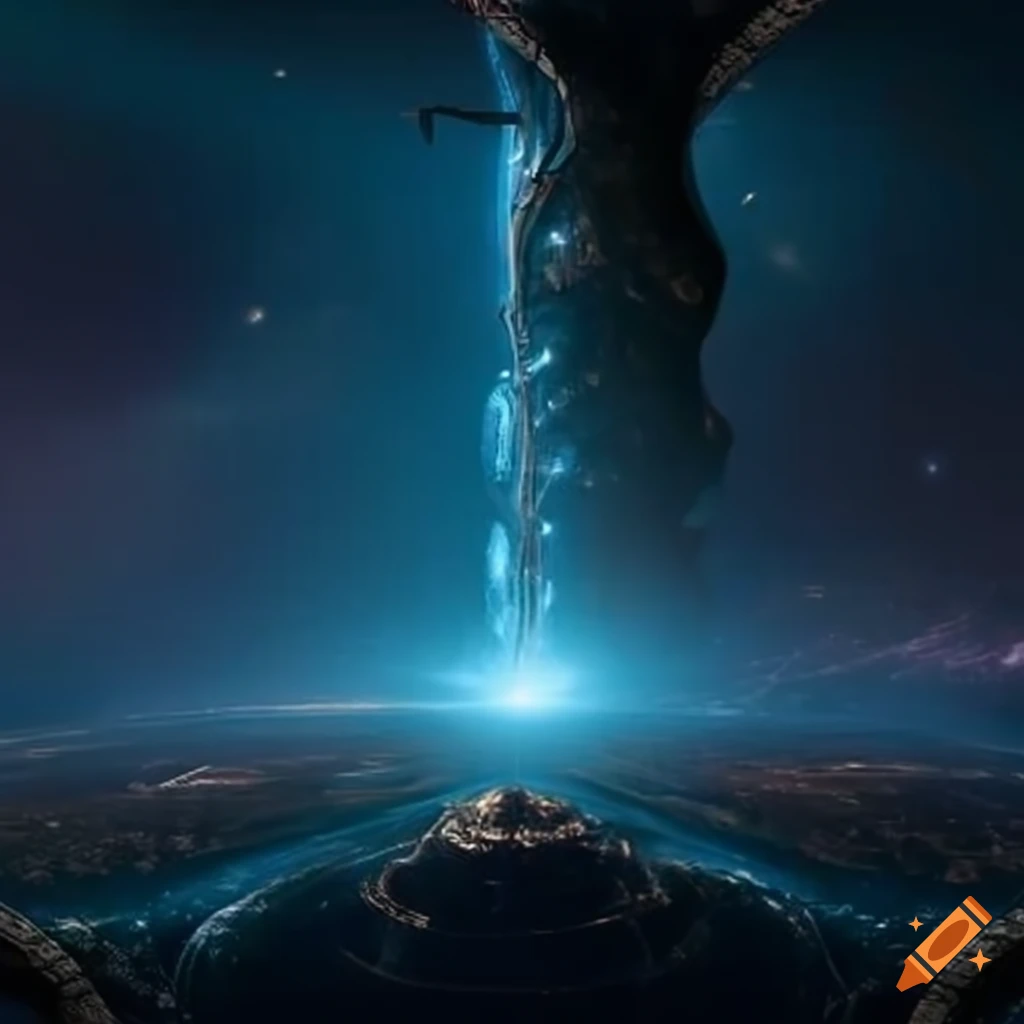 view of a utopian sci-fi world from space